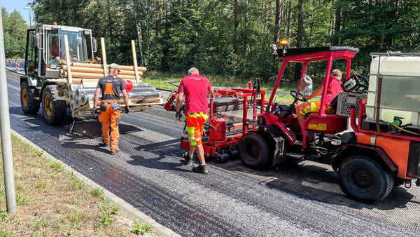 Einbau der Asphaltbewehrung in Celle