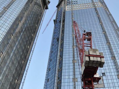 Ansicht Deutsche Bank AG Frankfurt/M. - Türme im Bauzustand